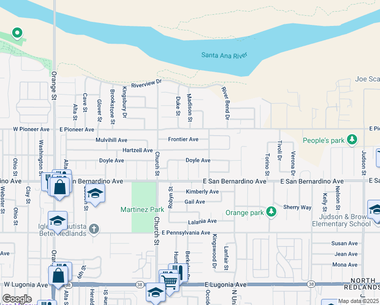 map of restaurants, bars, coffee shops, grocery stores, and more near 920 Hartzell Avenue in Redlands
