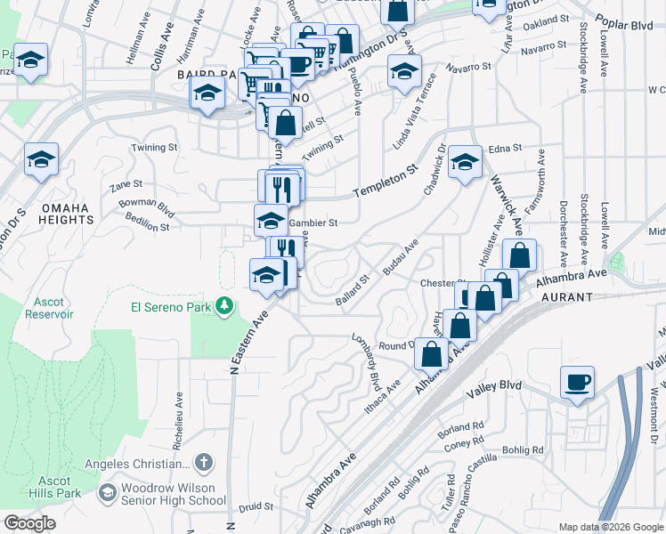 map of restaurants, bars, coffee shops, grocery stores, and more near 2717 North Chadwick Drive in Los Angeles