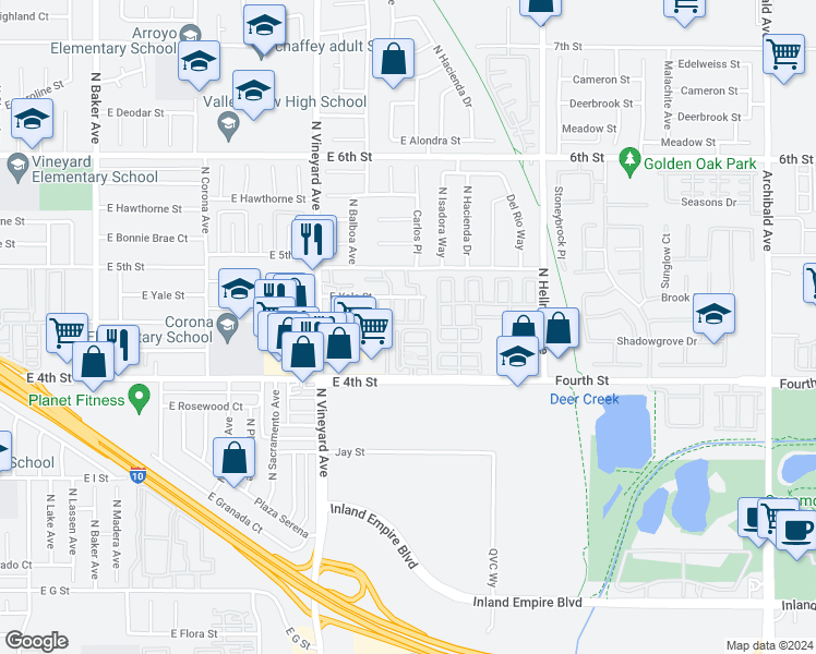 map of restaurants, bars, coffee shops, grocery stores, and more near 2061 Sentinel Privado in Ontario