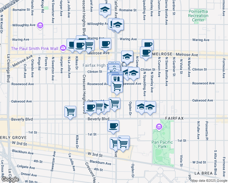 map of restaurants, bars, coffee shops, grocery stores, and more near in Los Angeles