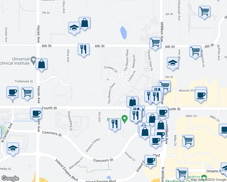 map of restaurants, bars, coffee shops, grocery stores, and more near 9611 Nova Place in Rancho Cucamonga