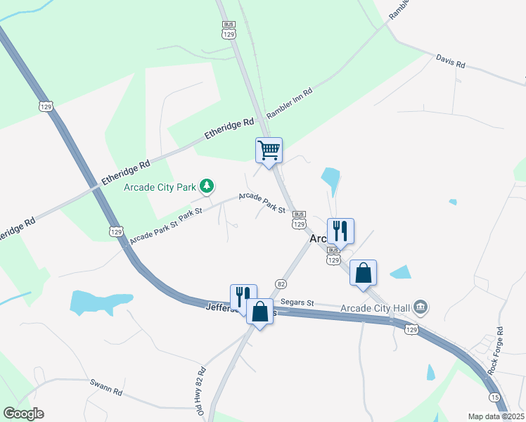 map of restaurants, bars, coffee shops, grocery stores, and more near 2682 Athens Highway in Jefferson