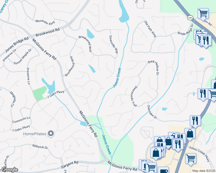 map of restaurants, bars, coffee shops, grocery stores, and more near 7345 Treyland Court in Cumming