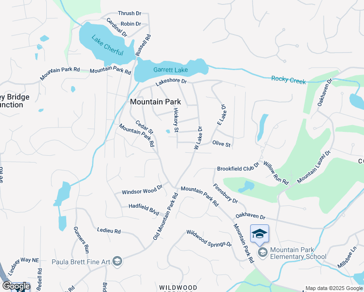 map of restaurants, bars, coffee shops, grocery stores, and more near 123 Cherry Street in Roswell