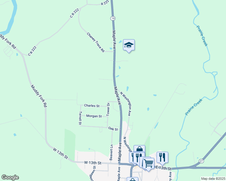 map of restaurants, bars, coffee shops, grocery stores, and more near 1630 Arkansas 19 in Murfreesboro