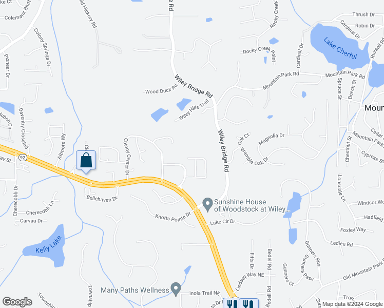 map of restaurants, bars, coffee shops, grocery stores, and more near 286 Parc View Lane in Woodstock