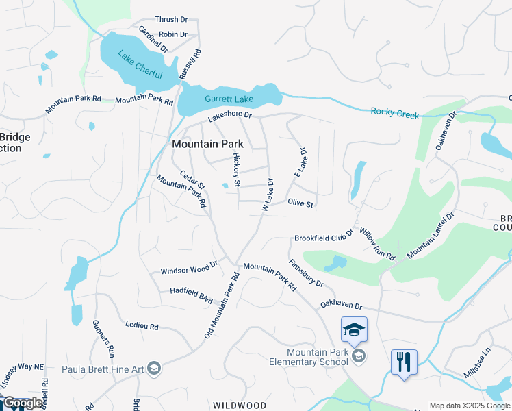 map of restaurants, bars, coffee shops, grocery stores, and more near 123 Cherry Street in Roswell