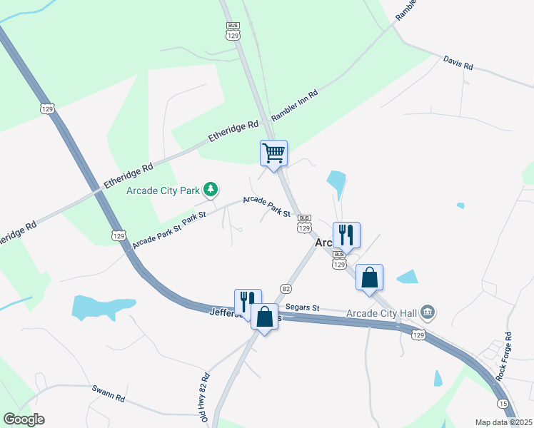 map of restaurants, bars, coffee shops, grocery stores, and more near 57 Oak Park Drive in Arcade