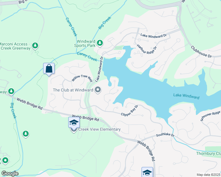 map of restaurants, bars, coffee shops, grocery stores, and more near 6340 Spinnaker Lane in Alpharetta