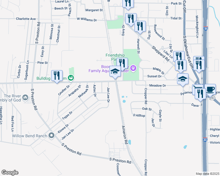 map of restaurants, bars, coffee shops, grocery stores, and more near 1005 Jan Lee Drive in Burkburnett