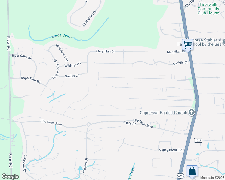 map of restaurants, bars, coffee shops, grocery stores, and more near 507 Carolina Inlet Acres Road in Wilmington