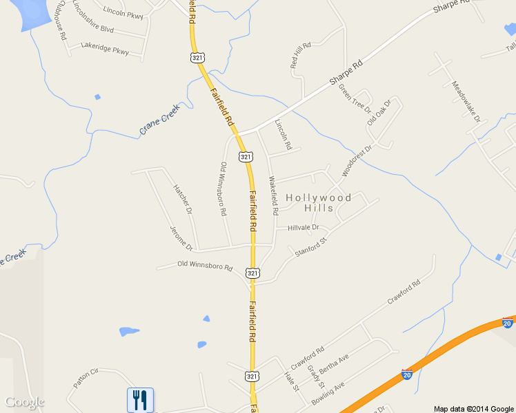 map of restaurants, bars, coffee shops, grocery stores, and more near 6900 Fairfield Road in Columbia