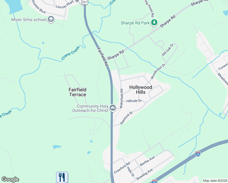 map of restaurants, bars, coffee shops, grocery stores, and more near 6900 Fairfield Road in Columbia