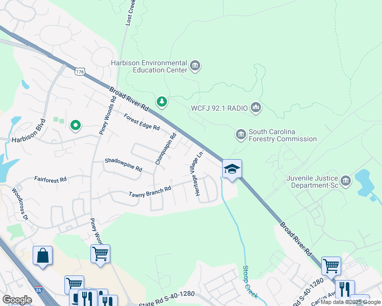 map of restaurants, bars, coffee shops, grocery stores, and more near 801 Chinquapin Road in Columbia