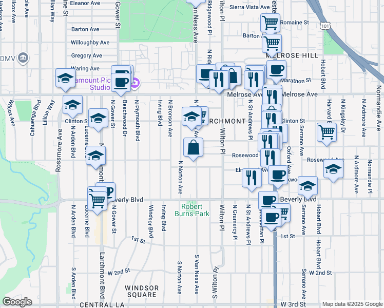 map of restaurants, bars, coffee shops, grocery stores, and more near in Los Angeles