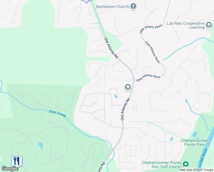 map of restaurants, bars, coffee shops, grocery stores, and more near 5715 Upper Creek Court in Suwanee
