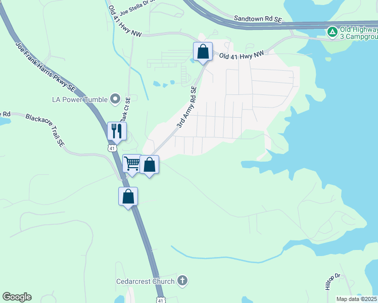 map of restaurants, bars, coffee shops, grocery stores, and more near 188 Eidson Street Southeast in Acworth