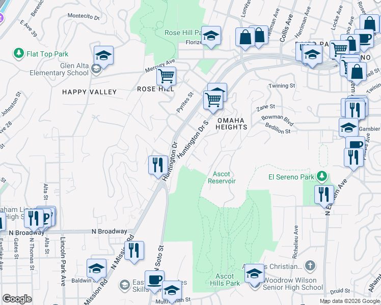 map of restaurants, bars, coffee shops, grocery stores, and more near 4460 Turquoise Street in Los Angeles