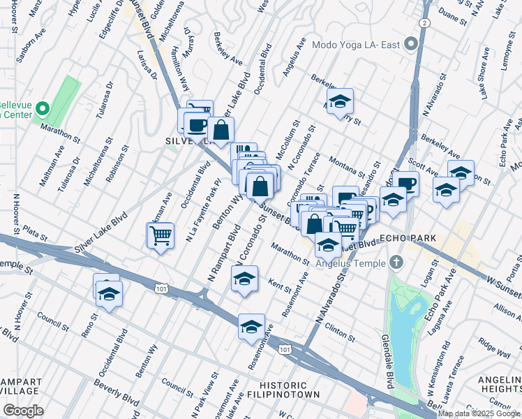 map of restaurants, bars, coffee shops, grocery stores, and more near in Los Angeles
