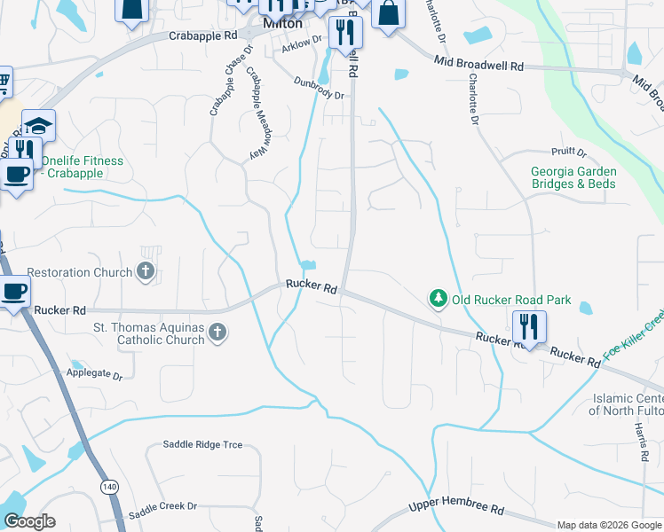 map of restaurants, bars, coffee shops, grocery stores, and more near 12270 Beragio Place in Alpharetta