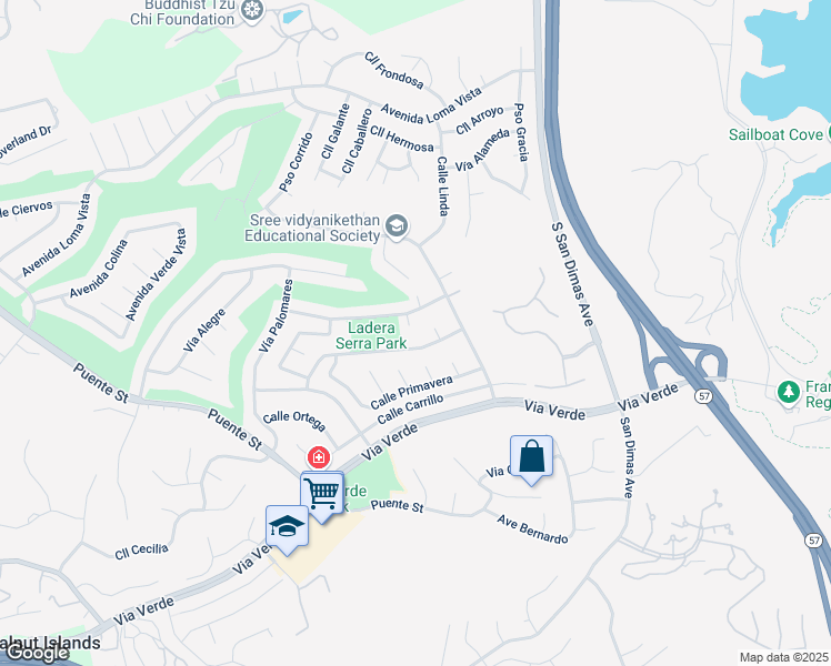 map of restaurants, bars, coffee shops, grocery stores, and more near 1706 Paseo Jardin in San Dimas