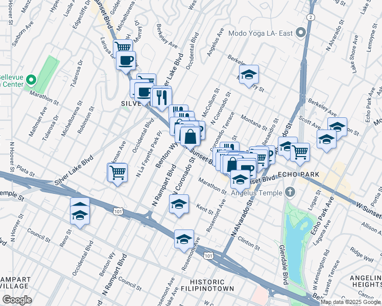 map of restaurants, bars, coffee shops, grocery stores, and more near in Los Angeles