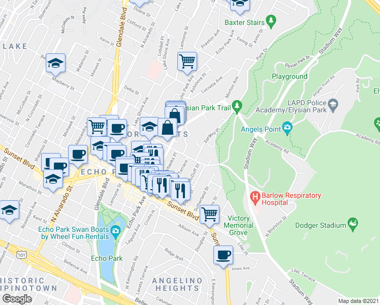 map of restaurants, bars, coffee shops, grocery stores, and more near 1517 Parmer Avenue in Los Angeles
