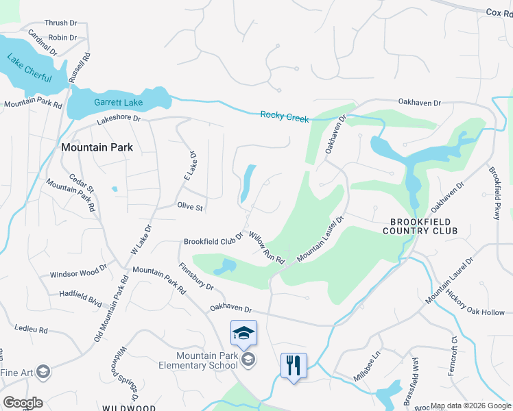 map of restaurants, bars, coffee shops, grocery stores, and more near 12185 Brookfield Club Drive in Roswell