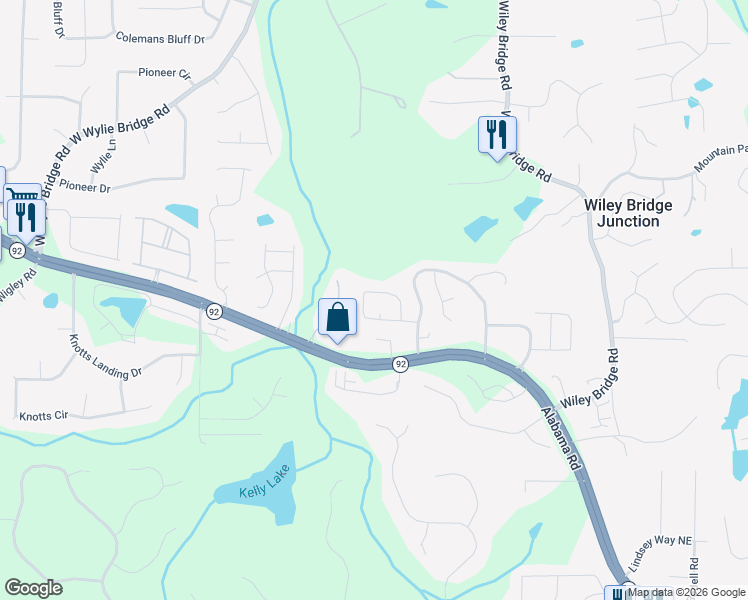map of restaurants, bars, coffee shops, grocery stores, and more near 2047 Crestview Way in Woodstock