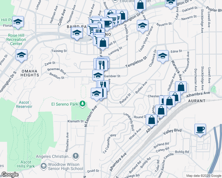 map of restaurants, bars, coffee shops, grocery stores, and more near in Los Angeles