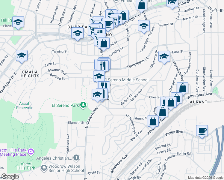 map of restaurants, bars, coffee shops, grocery stores, and more near 3907 Locke Avenue in Los Angeles