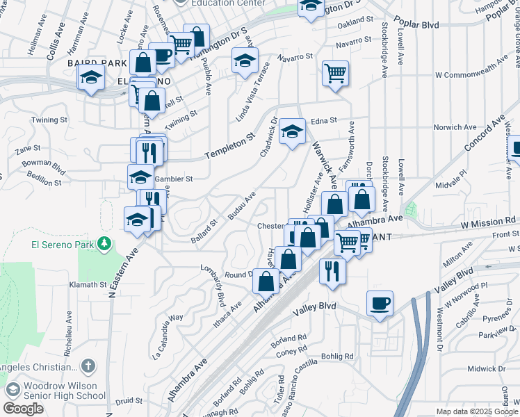 map of restaurants, bars, coffee shops, grocery stores, and more near 3010 Budau Avenue in Los Angeles