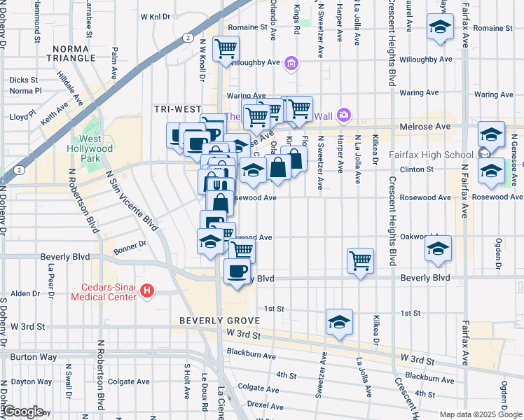 map of restaurants, bars, coffee shops, grocery stores, and more near 446 Croft Avenue in Los Angeles