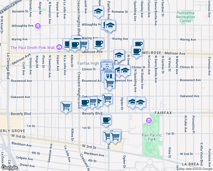 map of restaurants, bars, coffee shops, grocery stores, and more near in Los Angeles