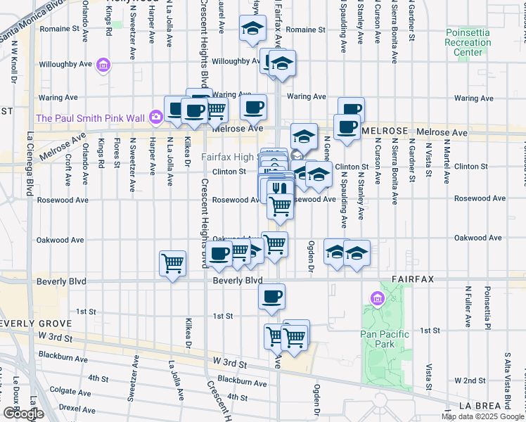 map of restaurants, bars, coffee shops, grocery stores, and more near in Los Angeles