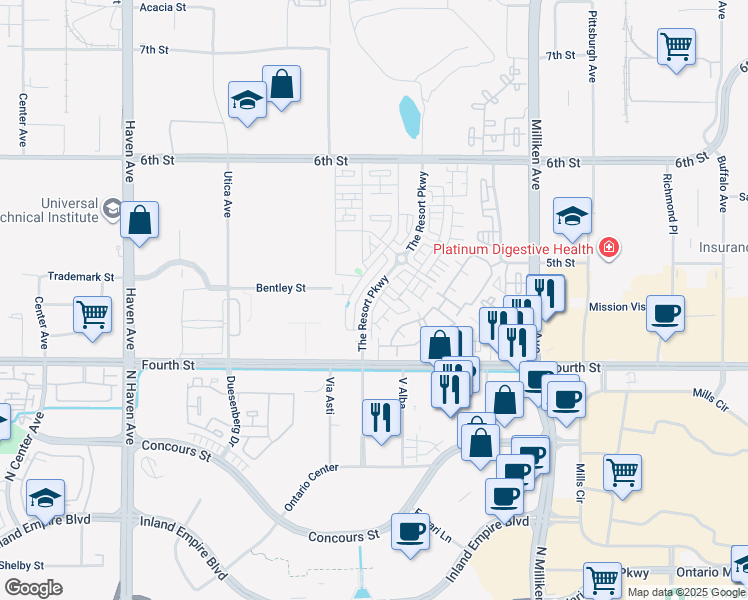 map of restaurants, bars, coffee shops, grocery stores, and more near 11009 Summertree Drive in Rancho Cucamonga