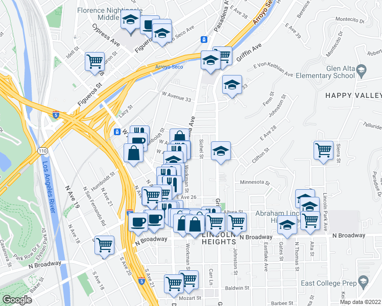 map of restaurants, bars, coffee shops, grocery stores, and more near 2825 Sichel Street in Los Angeles
