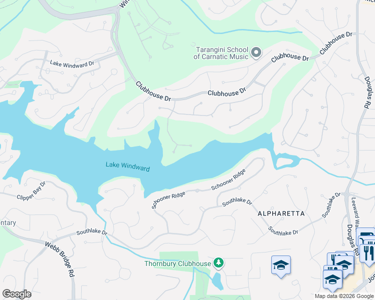 map of restaurants, bars, coffee shops, grocery stores, and more near 1070 Carnoustie Lane in Alpharetta