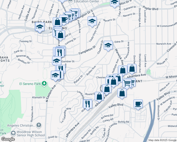 map of restaurants, bars, coffee shops, grocery stores, and more near 2929 Ballard Street in Los Angeles