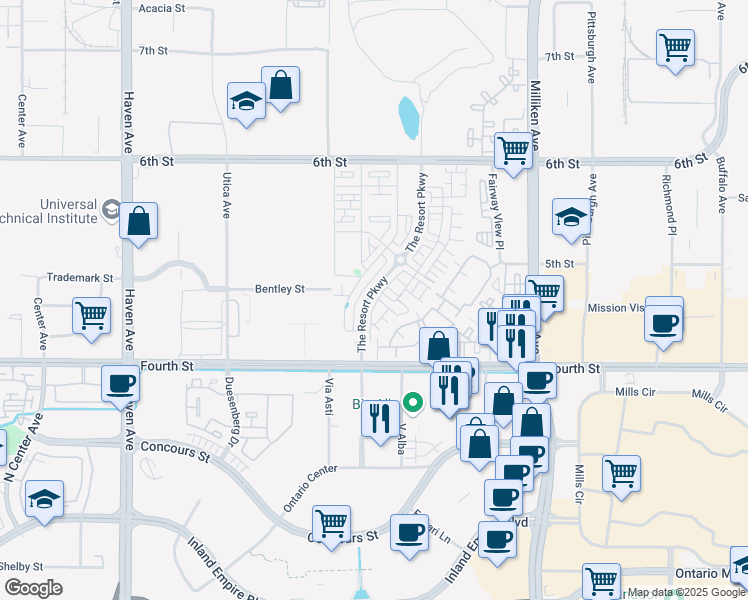 map of restaurants, bars, coffee shops, grocery stores, and more near 9618 Nova Place in Rancho Cucamonga