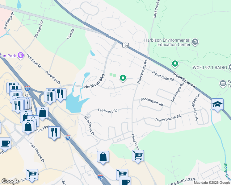 map of restaurants, bars, coffee shops, grocery stores, and more near 105 Hillpine Road in Columbia
