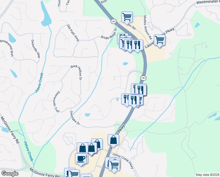 map of restaurants, bars, coffee shops, grocery stores, and more near 3760 Kentwood Court in Suwanee