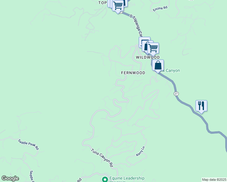 map of restaurants, bars, coffee shops, grocery stores, and more near 19713 Mountain View Trail in Topanga
