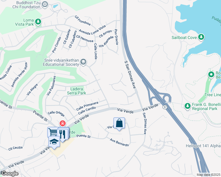 map of restaurants, bars, coffee shops, grocery stores, and more near 1701 Calle Catalina in San Dimas