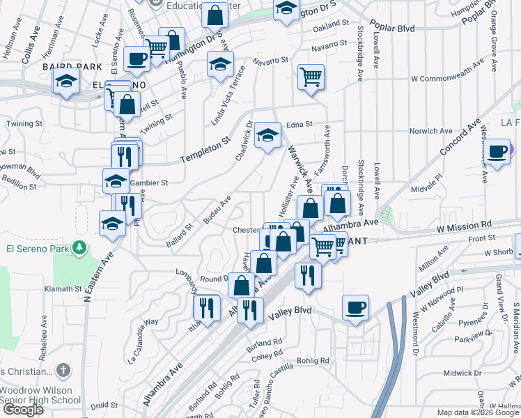 map of restaurants, bars, coffee shops, grocery stores, and more near 2944 Haven Street in Los Angeles