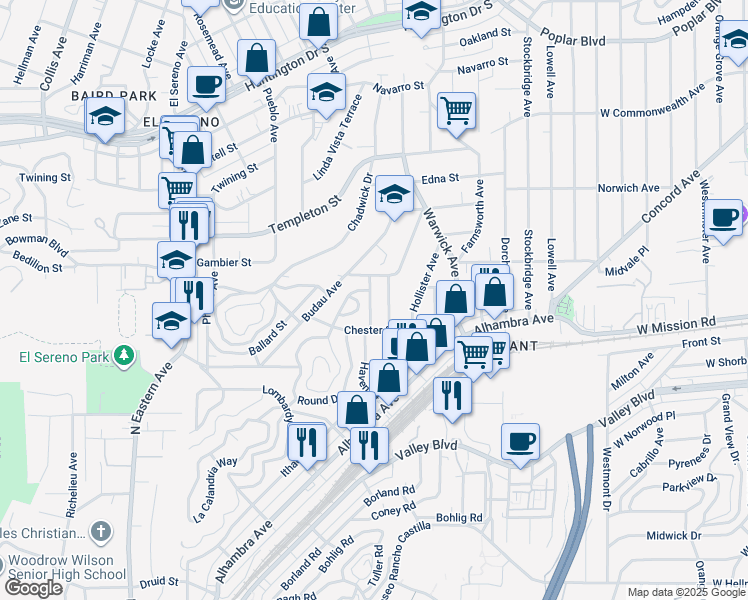 map of restaurants, bars, coffee shops, grocery stores, and more near 2934 Haven Street in Los Angeles