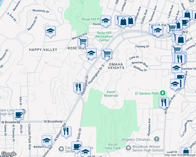map of restaurants, bars, coffee shops, grocery stores, and more near Beagle Street in Los Angeles