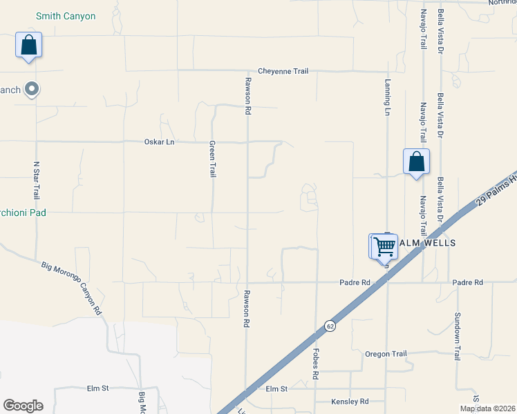 map of restaurants, bars, coffee shops, grocery stores, and more near 51136 Mecca Road in Morongo Valley