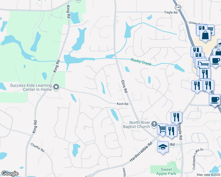 map of restaurants, bars, coffee shops, grocery stores, and more near 12245 Asbury Park Drive in Roswell