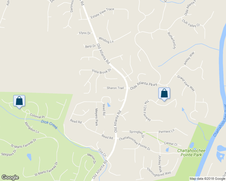 map of restaurants, bars, coffee shops, grocery stores, and more near 141 Sharon Trail in Suwanee